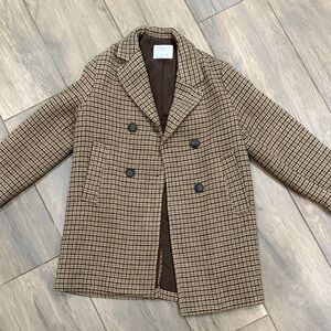 Zara Kids Brown Checkered Pea Coat